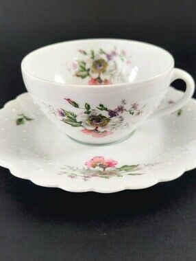 Georges Boyer Limoges France Floral Porcelain Teacup & Saucer Set